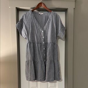 Madewell Button Tiered Navy Gingham Check Dress
